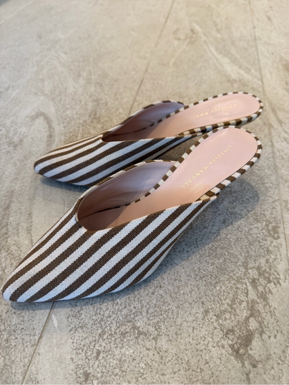 Loeffler Randall Amber
Striped Canvas Kitten Heel
Mules heels sz 9